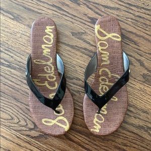 Black Patin Leather Flip Flops